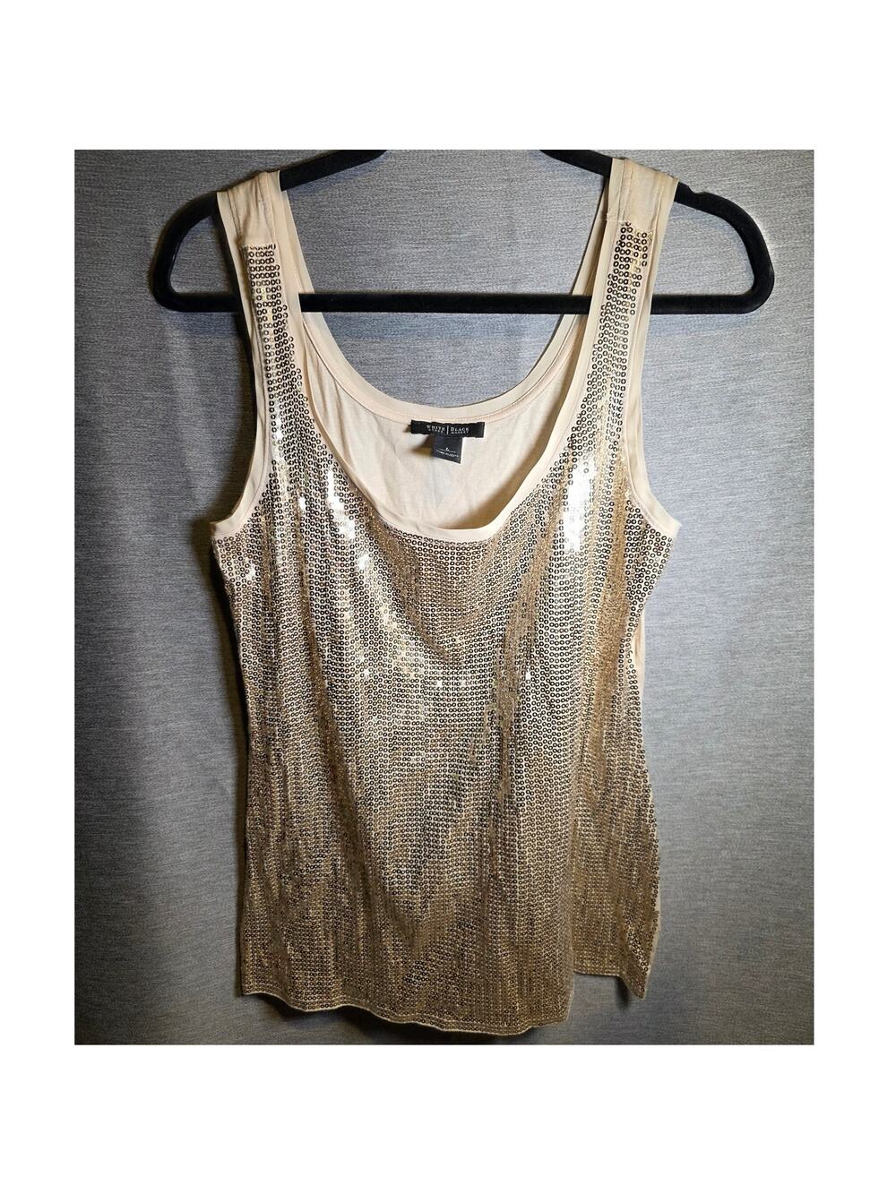 Gold Sequin Top White House Black Market Tank Top Shimmer Sz Lg